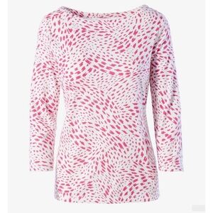 Chico’s Size 3 Eco Weave Piper Knit Top‎ in White with Pink Pattern Chicos XL